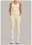 Women's Seamless Yoga Sets Sports Fitness Hip-lifting High Waist Pant Sleeveless Backless Suits Workout Running Leggings Sets