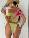 DEKA Flower Printed Short Sleeve Bikini Female Swimsuit Women Swimwear Three-pieces Bikini set Bather Bathing Suit Swim