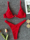 Sexy Neon V-bar Underwired Bikini 2025 Female Ribbed Swimsuit Women Thong Swimwear Two-pieces Bikini set Push up Bathing Suit