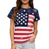 Women's 4th of July American Flag T Shirt Stylish Star Print Short Sleeve Round Neck Tops for Daily Wear