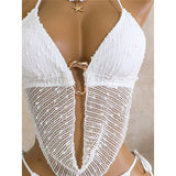 New Hollow Out Tankini Halter Bikini Female Swimsuit Women Swimwear Two-pieces Bikini set Strappy Bather Bathing Suit Swim V8076