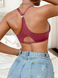 Women's Front Closure Deep V Backless Bra - Sexy Crisscross red Bralette sexy Lingerie Push Up Underwear MR3488