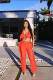 DEKAWomen Tassel Pants Knitted Bra Top Bikini Set Swimsuit Handemade Crochet Bikini Cover Up Tassel Beach Long Wrap Pant
