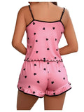 Women’s 2 Piece Pajama Set Heart Print Cami Top and Shorts Sleepwear Summer Loungewear Nightwear Sexy Cute Pjs Set