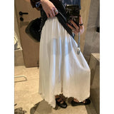 Spliced Lace Elastic High-waisted Slimming Skirt White Lace Trim Skirt Elastic Waist Casual Summer Style Skirt For Women 6S7Q