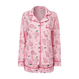 Women's Christmas Two Pieces Pajama Set Long Sleeve Lapel Santa Claus/Christmas Tree Print Shirt Shorts Loose Sleepwear