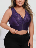 New Arrival Plus Size Sexy Purple Embroidered Lingerie, Plunge Push-up Bra with Front Zip