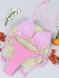 Sexy solid color special fabric swimsuit women's split bikini set woven rope hanging neck beach swimwear