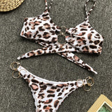 Metal Rings Leopard Brazilian Bikini Women Swimwear Female Swimsuit Two-piece Bikini set Thong Bather Bathing Suit Swim V1441