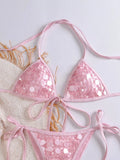 Sexy Sequin Pink Bikini Set 2026 Women Mesh Front Tie Push Up Bra Triangle Swimsuit Beach Bathing Suit Micro Swimwear Biquini