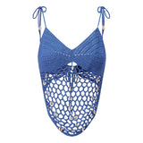 Women Sleeveless Tie Shoulder Strap Asymmetric Hem Camisole Solid Color Crochet Cami Tops Summer Crop Tops