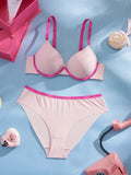 Letter Trim Women's Underwear Set Solid Push Up Bra Soft Seamless Female Panties Fashion Daily Sexy Lingerie