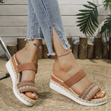 Bohemia Style Wedge Heel Sandals Women 2025 Summer Woven Platform Slippers Woman Lightweight Non Slip Thick Sole Casual Sandles