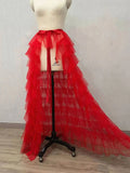 White Ruffled Tiered Tulle Over Wrap Skirts Women Sheer Mesh Summer Maxi Skirt Low Long Beach Tulle Skirt Bridal Detachable FR8E