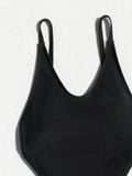 DEKA Black V Neck One-Piece Swimwear Women's Elegant Retro Black Backless Swimsuit High Waist Bathing Suit