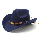 Women Men Wide Brim Floppy Cowboy Hat Western Style Wool Felt Flat Top Cap Classic Vintage Bowler Hat Party