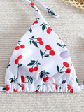 XS - L Cherry Print Halter Strappy Bikini Female Swimsuit Women Swimwear Two-pieces Bikini Set Tie Side Bather Bathing Suit Swim