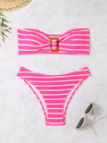 Striped Textured Bandeau Bikinis 2025 Women Sexy Swimsuit Push Up Swimwear Female Bathing Suit Swimming Summer Beachwear