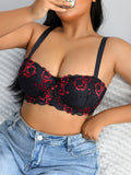 Floral Plus Size Women Bra Lace & Embroidery Push up Bra Comfort Thin Cup Underwire Support Lingerie Bra