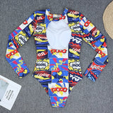Long Sleeve Swimwear 2024 Surfing Bathing Suit Women Backless Print One Piece Swimsuit Retro Rashguard Monikini Bodysuit