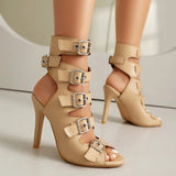Fashion Buckle Women's Sandals Summer Shoes 2025 Sexy Cut-outs High Heels Black Peep Toe Footwear Party Office Dance Shoes Girls