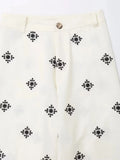Foridol Geometric Embroidery Wide Leg Spring Summer Women Beige Long Pants Zip Fashion Trousers Pantalones De Mujer Autumn Pants