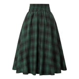 High Waist A-Line Skirt Women Midi Skirt Plaid Print Large Hem Design Autumn Winter Skirt Streetwear