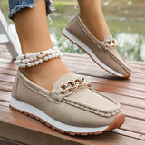 Fashion Metal Chain Soft Sole Flats Shoes Women Spring Autumn Pu Leather Platform Loafers Woman Slip On Non Slip Casual Shoes