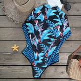 2025 Women's Rashguard Long Sleeves One Piece Swimsuit Patchwork Swimwear Zipper Monokini Surf Bathing Suit Sports Bodysuit S-XL