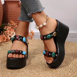 Fashion Gems Chunky Wedges Sandals Women Summer Plus Size 43 Platform Slippers Woman 2026 Gold Super High Heeled Sandalias Mujer