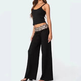 Women's spring and summer leopard print stitching micro-flared high-waisted casual trousers