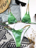 Sexy Cow Print Halter Metal Chains Brazilian Bikini Women Swimsuit Female Swimwear Two Pieces Bikini Set Bathing Suit Swim Lady