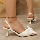 French Style Bowknot Mules Sandals Women Fashion Slip On High Heel Sandals Woman Plus Size 43 Pointed Toe Party Shoes Ladies