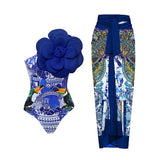 Blue 3D Flower One Piece Swimsuit Luxury Women Swimwear 2024 Monokini Bodysuit Swim Suit Bathing Suit Beachwear Summer Suits