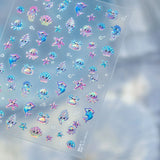 5D Deep Sea Fish Nail Art Stickers Shimmery Bubble Colorful Marine Life Nail Decals Summer Ocean Self Adhesive Manicure Decal