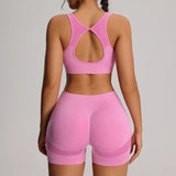 2pcs/set Yoga Sport Bra Shorts Set Sportswear Woman Gym High Waist Seamless Workout Shorts Leggings Activewear Women's Tracksuit
