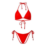 2026 Summer Women's Solid Color Swimwear Halter Bikini Set Bra with Side Tie Thong 2Pcs Bathing Suits Sexy Fashion