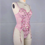 Toucheart Sexy Lingerie Suit for Women Broken Flowers Lingerie Lace Up Hollow Out Sexy Embroidery Sling Underwear Garters Set
