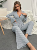 Autumn Winter Two Pieces Pajamas Sets Women Sleepwear Sexy V Neck Long Sleeve Tops and Trousers Set Loungewear Home Clothes