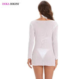 DEKA Sold Triangle Bikini Set Blouse Swimsuit Women Printed Halter Swimwear Cover Up Beach Wear 3 Pieces Sheer Bathing Suit