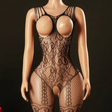 Sexy Bodysuit With Hollowed-out Chest Mesh Sexy One-piece Jacquard Open-crotch Halter Neck Backless Deep V Sleeveless Charm 57AF