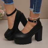 Black Super High Heels Mary Jane Shoes Women Plus Size 42 Chunky Platform Pumps Woman Ankle Buckle Party Wedding High Heel Shoes