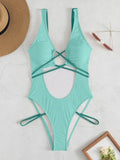 New Sexy One Piece Swimsuit Swimwear Women Pit Striped Hollow Backless Cross Straps Solid Beachwear Bathing Suit Banadores Mujer