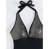 Sexy Shiny Sequins Deep V Backless Monokini Halter Women Swimwear One Piece Swimsuit Female Bather Bathing Suit Swim Lady K4996
