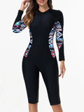 2026 Zipper Rushguard Long Sleeve Surfing Swimsuit Women One Piece Printed Swimwear Female Bather Bathing Swimming Swim Suit XXL