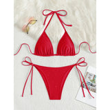 Glitter Sparkling Halter High Leg Cut Bikini Female Swimsuit Women Swimwear Two-pieces Bikini set Bather Bathing Suit Swim V5501