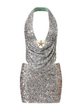 Summer Women Party Evening Sequins Outfits Backless Halter Low Cut Vest and Pencil Skirt Sets Y2K Aesthetic Clothes