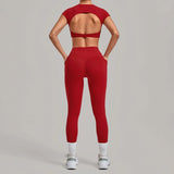 Women's Seamless Yoga Sets Sports Running High Waist Hip-lifting Pants Backless Short-sleeve Suits Workout Fitness Leggings Sets