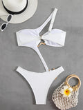 Sexy Black Hollow Out Bikini 2025 Women One Shoulder Metal Designer  Backless Thong One Piece Swimsuit Summer Bathing Suits