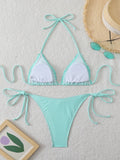 Halter Triangle String Bikinis 2026 Women Sexy Striped Swimsuit Ruffle  Swimwear Female Bathers Bathing Swimming Swim Suit